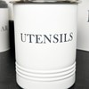 Darthome White Utensil Holder Tin Metal Grey Letters Kitchen Storage