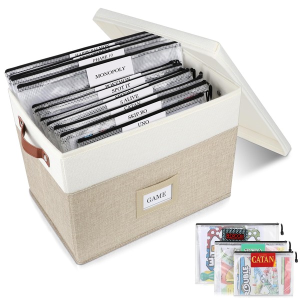 HLWGOG Board Game Storage, Board Game Organizer with 12pcs Zipper