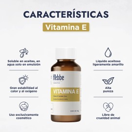 Vitamina E Oleosa Pura Uso Cosmético facial capilar y corporal Todo Tipo de Piel Hebbe 50g
