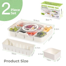 LUXEAR Divided Serving Tray with Lid and Handle Snack Box Charcuterie Container Dishwasher Safe 2Pack Snack Platters Portable Clear Organizer for Fruits, Candy, Snacks, Picnic, Party&Travel