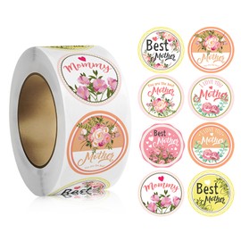 500PCS Happy Mother's Day Stickers, Mother's Day Gift Tags Flower Stickers Roll Mothers Day Stickers Labels for Crafts Cards Gift Wrap Boxes Envelope Seals Party Favor