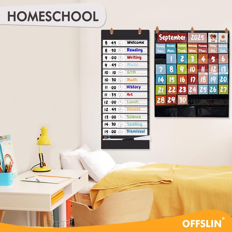 OFFSLIN Daily Schedule Pocket Chart, 13+1 Pockets Visual Classroom Schedule