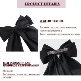 Silky Satin Bow for Hair, Oversized Long-tail Cute Aesthetic Hair, Large Black Bow Hair Barrettes for Women Girl,Hair Bows with Long Tail French Hair Accessories for Women Girl (1Pcs)