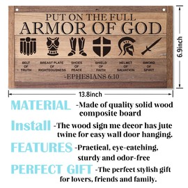 Christian Decor, Decorative Wall Plaque, Rustic Door Hanger, Religious Wall Decor, Farmhouse Hanging Wood Sign, Home Decor, Ephesians 6:10-18 Christian Sign, Put on the Full Armor of God Quote