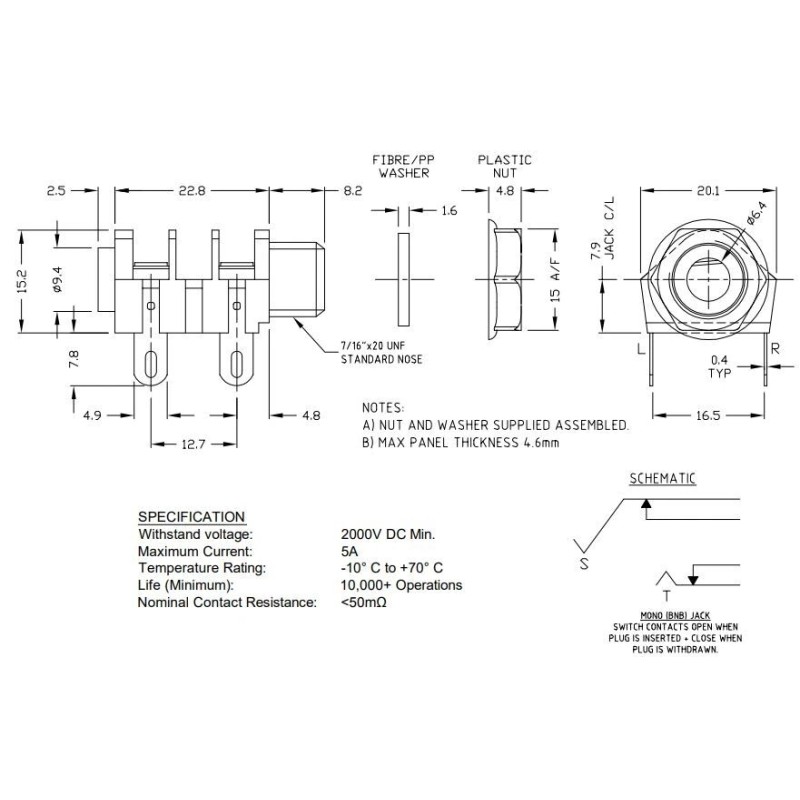 AC-15 / AC-30 Jack Two New Original Style 'Cliff' 1/4"