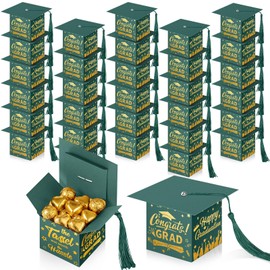 TaoBary 30 Pcs Graduation Cap Candy Box 2026 Graduation Decorations Party Favors Gifts Grad Cap Box with Tassel for Candy Chocolate Biscuit Supplies(Green)