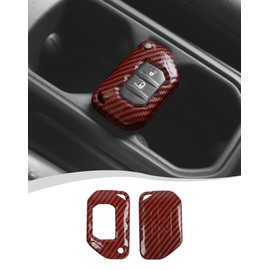 Hoolcar Key Fob Cover Case Key Holder Shell Remote Control Smart Key Fob Protector Compatible with Jeep Wrangler JL JLU & Gladiator JT 2018-2025, Red Carbon Fiber