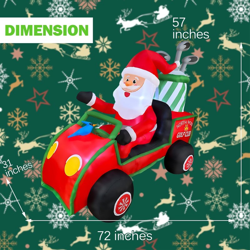 BLOWOUT FUN 6ft Length Inflatable Christmas Golf Cart with Santa