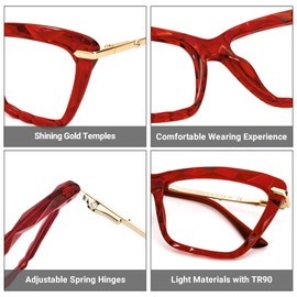 Zeelool Crystal Cat Eye Blue Light Blocking Glasses for Women Juliet VFP0270, Vfp0270-05 Red, Large
