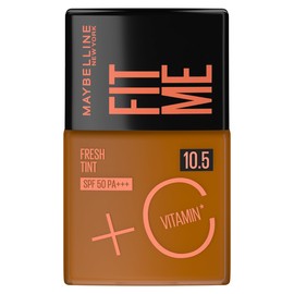 Maybelline Base de maquillaje Fit Me Fresh Tint 10.5, 30 ml, larga duracin, alta cobertura, para todo tipo de piel, frmula con Vitamina C y protector 