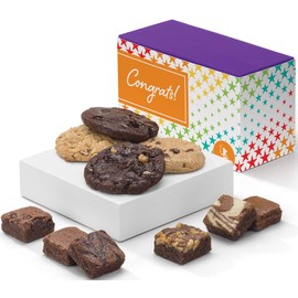 Fairytale Brownies Congratulations Treasure Cookie & Magic Morsel Combo Gourmet Chocolate Food Gift Basket - 1.5 Inch x 1.5 Inch Bite-Size Brownies and 3.25 Inch Cookies - 10 Pieces - Item HG340