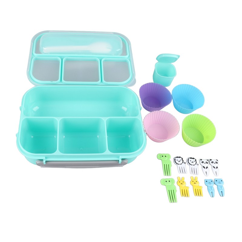 16PCS Set Bento Box Reusable 1300ml 4 Compartment Adult Lunch