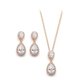 UDYLGOON UDORA Teardrop Cubic Zirconia Drop Earrings Necklace Bridal Jewelry Sets Wedding Prom Gifts For Bridesmaid (Rose Gold)