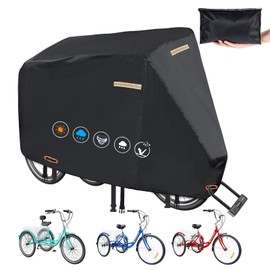 Tricycle Cover for Adults, Heavy Duty 420D Tricycle Cover Waterproof Outdoor, UV-Resistant Dustproof Universal Bicycle Cover Outdoor with Waterproof Strips, 3 Nylon Lock Holes, 4 Reflective Strips
