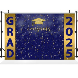 Lofaris 5x3ft Graduation Backdrop Navy Blue and Gold Class of 2024 Congradulation Photography Backdrop Bachelor Cap Congrats Grad Celebration Party Background Photo Booth Studio Props Banner