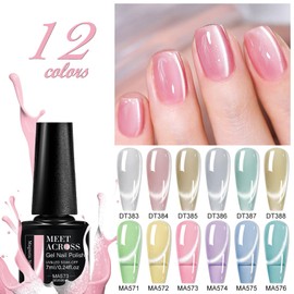 MEET ACROSS 12 PCS Colorful Moonlight Magnetic Gel Nail Polish With Magnetic Stick, All Season Colors Cat Eye Gel Nail, Long-lasting Soak Off UV Polish Nail Varnish For Art Manicure