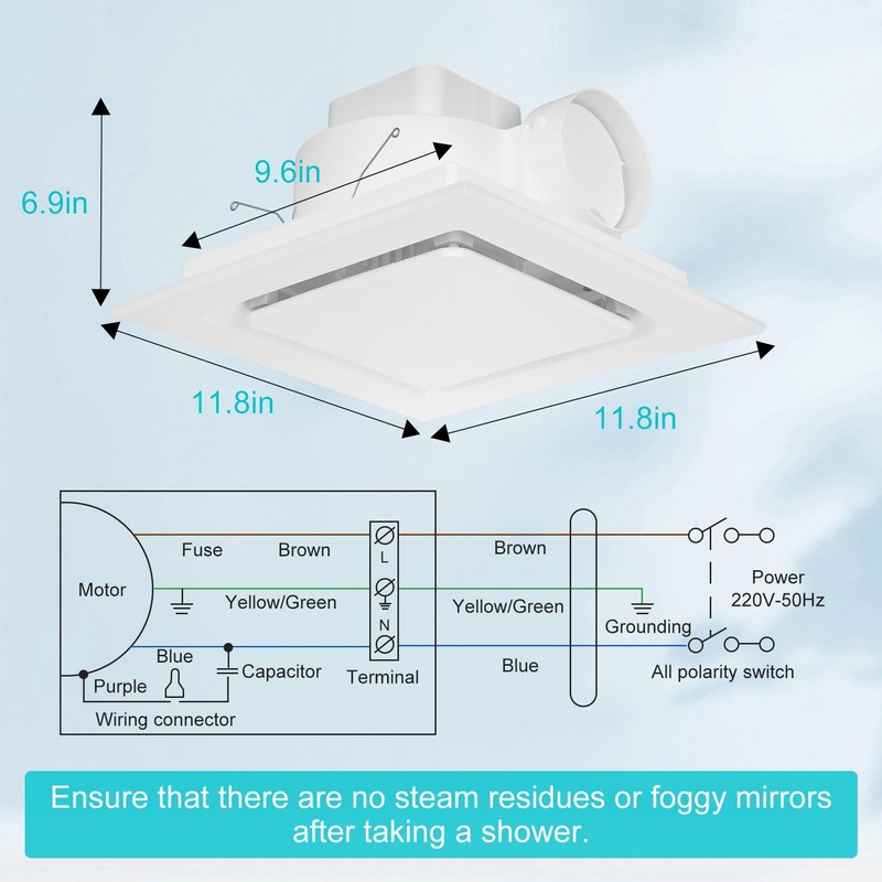 Orsong Bathroom Fan Ceiling Mount Exhaust Ventilation.100 CFM 1.0 Sones