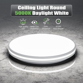 Airand 10.2 Inch Flush Mount Ceiling Light Fixture, 20W LED Ceiling Light Fixture Daylight White, 5000K Round Waterproof Surface Mount Ceiling Light for Shower Dining Living Room Bedroom Kitchen