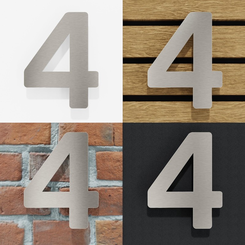 N-01-4-E Stainless Steel House Number 4 - Solid, Weatherproof and