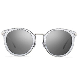 MOLSTA Retro Vintage Cat Eye Sunglasses for Women Trendy Polarized Sun Glasses UV Glare Diamond Plaid Transparent Frame Fashion Shades (Transparent, 52mm)