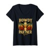 Womens Howdy Partner Western Cowboy Longhorn Skull Sheriff Star V-Neck