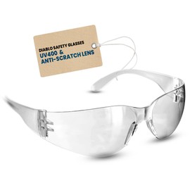 RUGGED BLUE Diablo Clear Safety Glasses for Men/Women | ANSI Certified Eye Protection Glasses and Protective Eyewear | Anti-Scratch Coating and Wrap Around One-Piece Design Work Glasses - 1 Pair