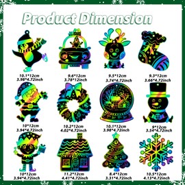 RICEDUO Christmas Scratch Crafts Art for Kids, 48 Pieces Rainbow Scratch Paper Art With Wooden Sticks, Ornaments for Kids Party Favors Supplies