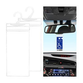 FSTURIOS 2 PCS Handicap Placard Holder, 11.6"×5" Disabled Parking Permit Sign Protector with Large Hanger, Ultra Transparent PVC Sleeve Handicapped Placard Holder for Rear View Mirror