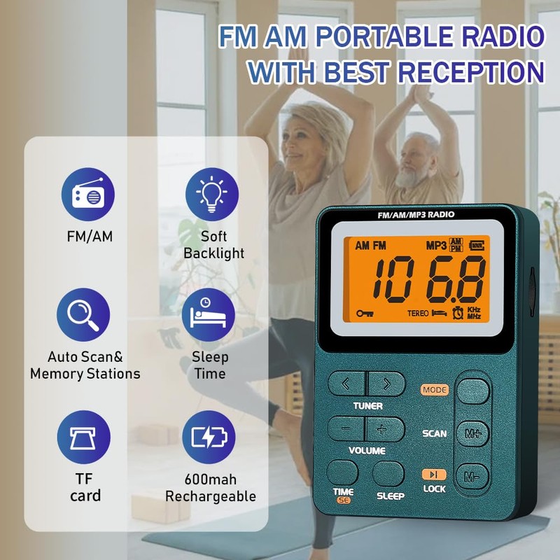 Paeiope Portable Radio AM FM, Rechargeable Pocket Speaker with Best