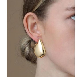 Chunky Big Fin Drop Earrings for Women 14k Gold Plated Statement Earrings Geometric earrings Chunky Gold Hoop Earrings Hypoallergenic Lightweight Earrings Teardrop Earring Trendy Jewelry Gifts (Gold)