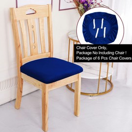 PiccoCasa Dining Chair Seat Covers Set of 6, Velvet Chair Seat Cover with Ties for Dining Room - Stretch Dining Chair Covers for Wedding Hotel, Removable Washable Royal Blue Chair Covers