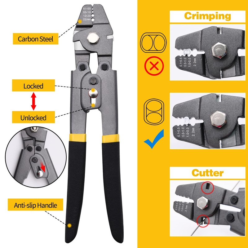 656ft Wire Rope Crimping Tool Kit, 1/16" Stainless Steel Wire