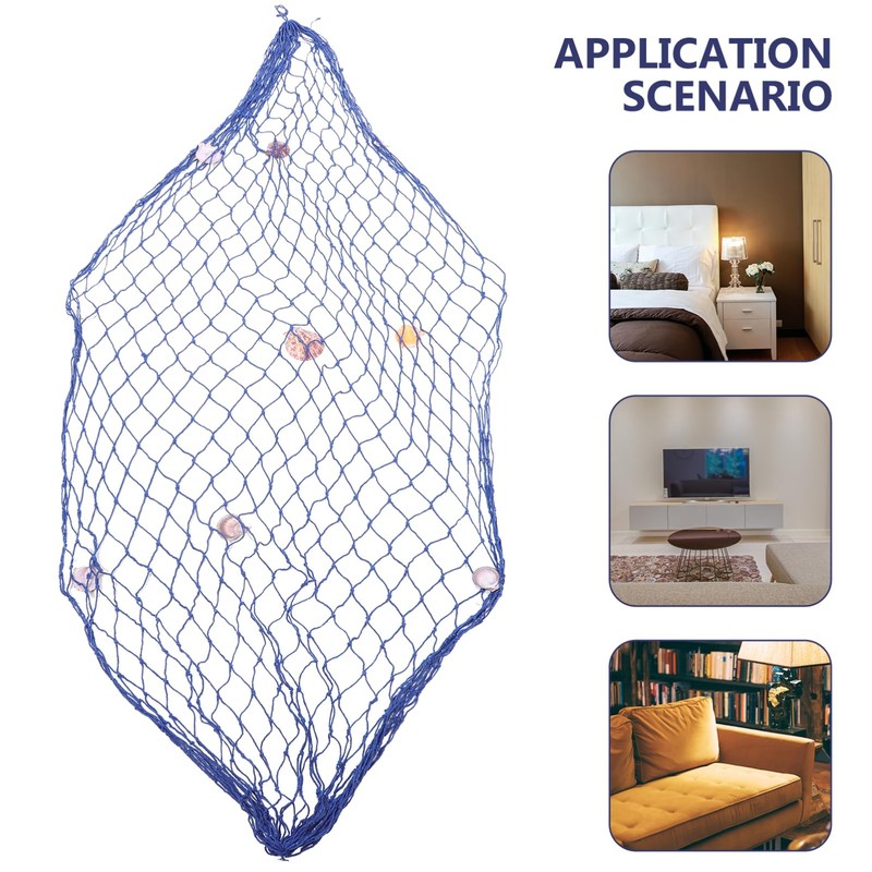 BESPORTBLE Decorative Fishing Net Wall Art Nautical Style Rope Fish