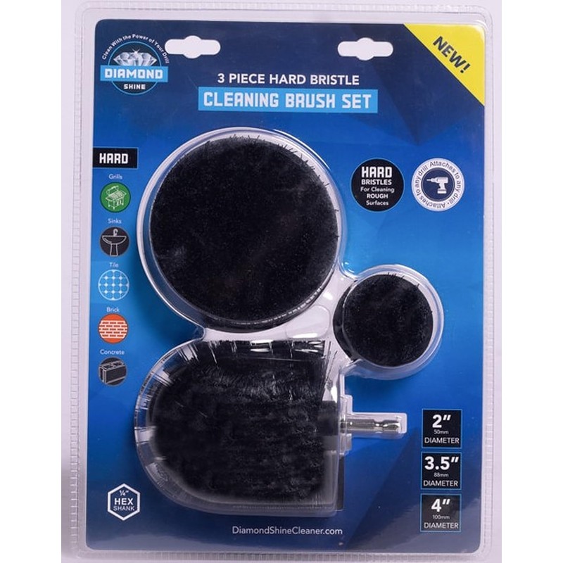 Diamond Shine 3-Pack Firm Drill Brush Attachment - Turns Drill