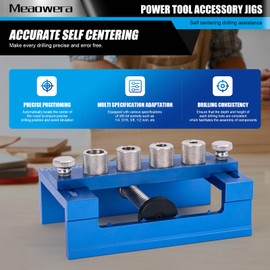 Meaowera Self Centering Doweling Jig Kit, Drill Jig for Straight Holes Biscuit Joiner Set with 4 Drill Bushings, Adjustable Width Drilling Guide Power Tool Accessory Jigs