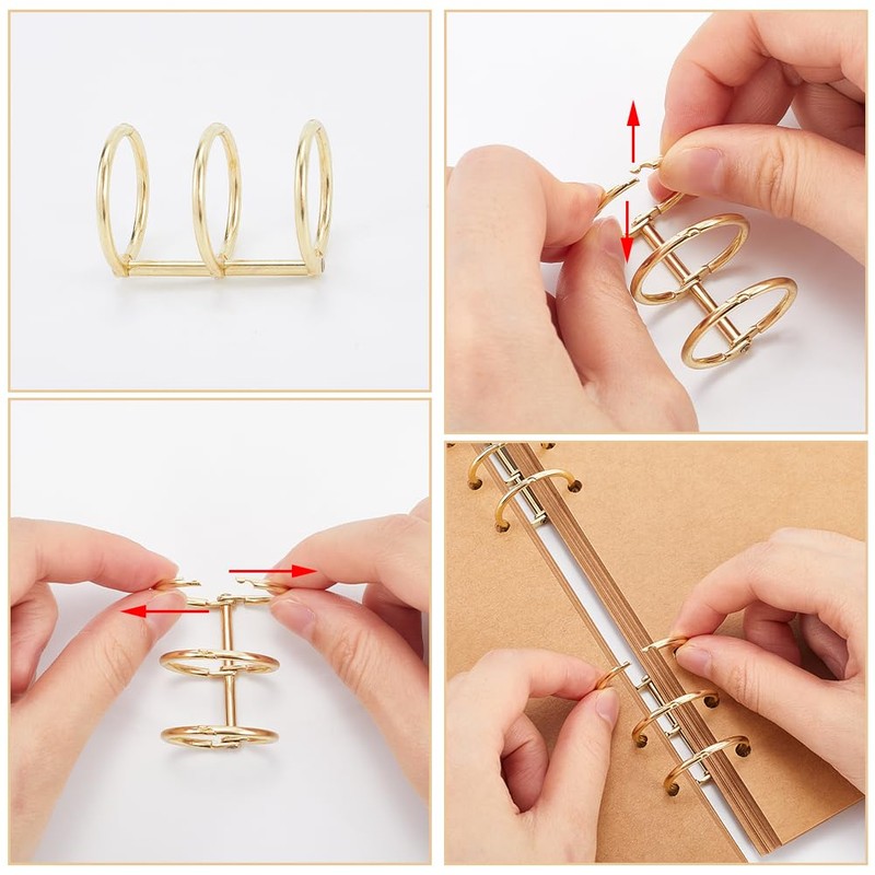 CRASPIRE 10Pcs 3 Rings Metal Loose Leaf Binders Book Rings