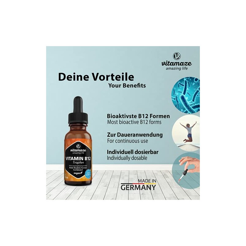 Burxoe Vitamin B12 Drops 500 mcg, Vegan High Dose Drops,