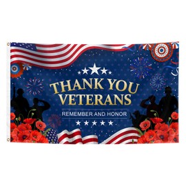 Thank You Veterans Day Flag 3x5 Ft Red Floral Patriotic Flag with Brass Grommets Vivid Color for Memorial Day, Fourth of July, Veterans Day Decorations