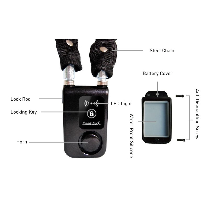 Bluetooth Chain Lock, APP Control Bike Lock with Vibration Alarm