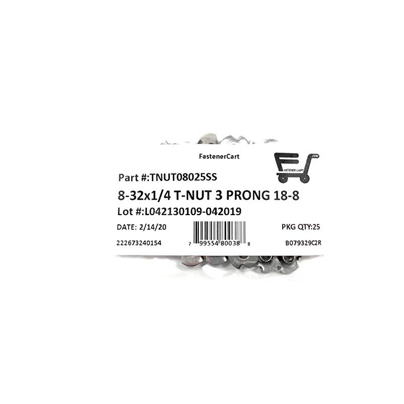 T-NUT Stainless Steel 8-32x1/4 3 Prong Tee Nuts (#8-32 Thread