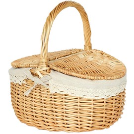 Abaodam Canasta Picnic Cesta Pequeña De Mimbre para Picnic Cesta De Picnic De Mimbre con Tapa Cesta De Picnic Vintage De Campo para Acampar Fiesta De Cumpleaños Boda 25.5 × 18.5 × 13.5 cm