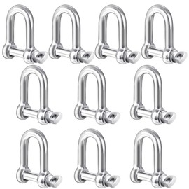Belle Vous 10 Pack Stainless Steel M6 D Ring Screw Shackles with Pins - Heavy Duty Shackles - 5.7mm Thick and 220kg Capacity - For Marine Mounting, Camping, Sports & Hiking Accessories