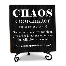 Funny Wooden Sign, Chaos Coordinator Definition Desk Table Decoration, Birthday Gifts For Colleagues, Bosses And Besties, Inspirational Gifts, Women Office Home Decorations And Accessories(5X5In Black)- A02
