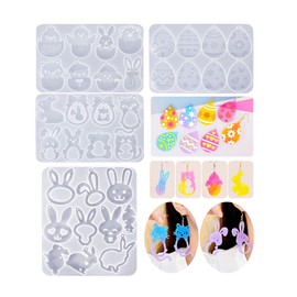 Xidmold 4Pcs Easter Earring Resin Moulds Easter Bunny Egg Chick Animal Resin Mold for Jewelry Pendant, Keychain, Easter Pendant Decor