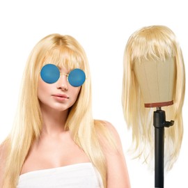 UILYNIU Long Blonde Straight Wigs for Women Girls, Blonde Wigs with Sunglasses, Ladies Glamour Wigs with Fringe, Fancy Dress Wig for Adult Cosplay Theme Party Costume Daily Use (Blonde)
