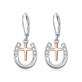 MEDWISE Lucky Horseshoe Leverback Earrings S925 Sterling Silver Rose Gold Faith Horseshoe Pendant Dangle Hypoallergenic Earrings Jewelry for Horse Lover Mother Mom Daughter Mothers Day Gifts