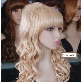 mzcurse Womens Princess Layered Curly Cosplay Styled Hair Wig (Blonde)