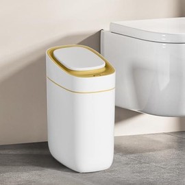 Bathroom Trash Can with Lid 2.5 Gallon Slim Sensor Garbage Can, 9L Narrow Plastic Trash Bin,  Motion Sensor Trash Bin for Bedroom, Living Room, Narrow Space - Color: Golden
