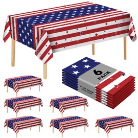 JHDZDHY 6 Pack American Flag Tablecloth, 4th of July Patriotic Table Cover (54"x108") Disposable Plastic Table Cloth, Decorations for Veterans Day, Patriotic, Memorial, Fourth of July, Independence