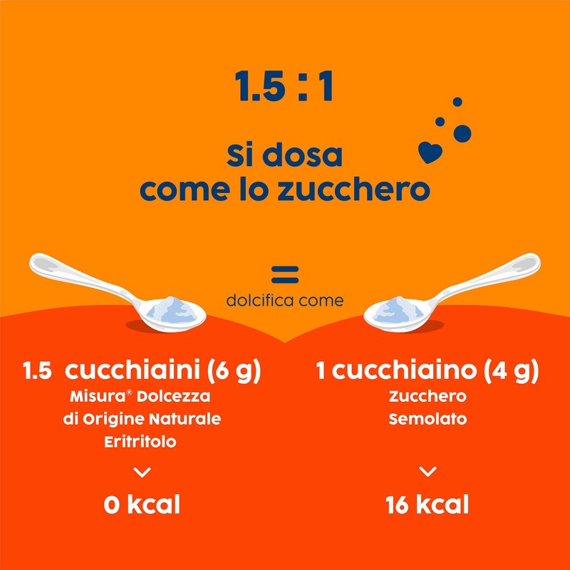 Misura Eritritolo Dolcificante in Cristalli Finissimi, Sostitutivo dello Zucchero, 370g